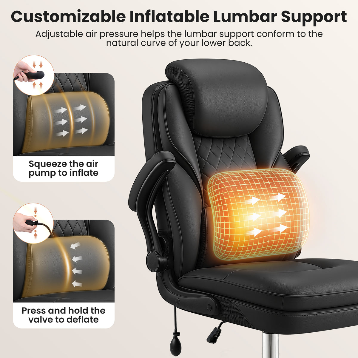 BestGlory Ergonomic Office Chair with Adjustable Lumbar Support & Headrest, Executive Computer Desk Chair with Double Seat Cushion, Big and Tall Gaming Chair for Lower Back Pain Relief