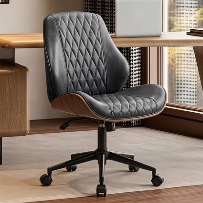 BestGlory Modern Faux Leather Office Chair, Armless Desk Chair, Home Office Diamond Stitching, Rocking, Walnut Accents, Adjustable Height, 360° Swivel, Rolling, 300 lbs Capacity, Computer Chair