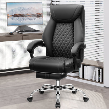 Office Chair, Executive Leather Chair High Back, Ergonomic Computer Desk Chair Lumbar Support, Big and Tall Office Chair with Footrest, Comfy Reclining Chair for Home Office